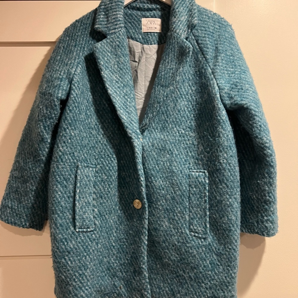 Zara Girls Blue/Green Textured Coat